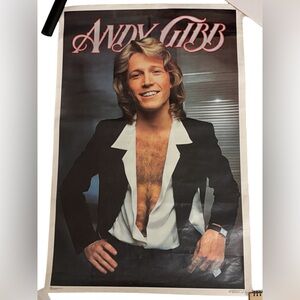 Rare Vintage 1978 Andy Gibb Bee Gees Large 24 X 35 Inch Grey Poster